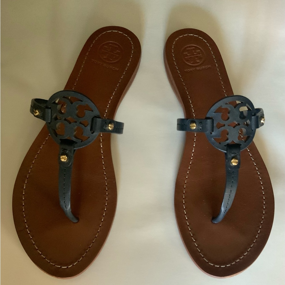 Tory Burch Gabriel Leather Flat Thong Sandals Size 8 - Picture 1 of 8